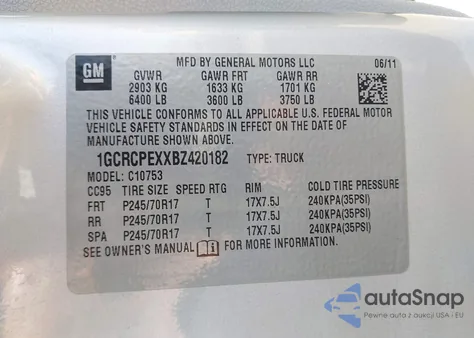 2011 Chevrolet Silverado 1500 Work Truck из США, поврежденный, VIN 1GCRCPEXXBZ420182